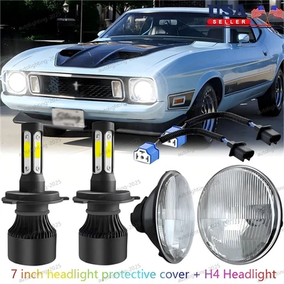 Par de faros LED redondos de 7" de haz alto bajo para Ford Mustang 1965~1973 más brillantes Foto 1 de 4