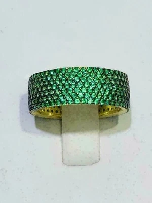 Anillo de compromiso redondo de 3 quilates creado en laboratorio esmeralda verde para hombre enchapado en oro amarillo de 14 k Foto 1 de 4