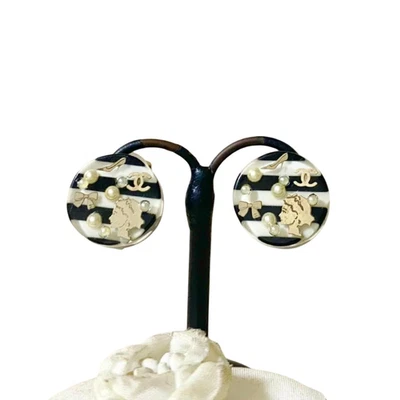 Chanel CC Logo Perla Cinta Bombas Tacón Clip Pendientes Tono Dorado 06A Auténticos #0734 Foto 1 de 4