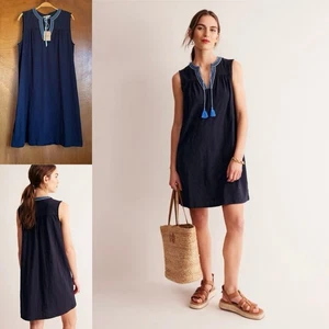 Boden Cotton Sleeveless Peasant Shift Dress 10 M/L? Navy Boho Embroidered $98 - Picture 1 of 10