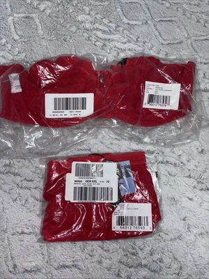 Curvy Couture Red Lace Unlined Underwire Bra 44DD And Red Lace High Cut Brief XX - Image 1 of 4