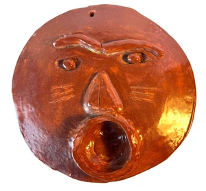 Handcrafted Terra Cotta Glazed Clay Face Mask Garden Primitive Outdoor Hanging - Picture 1 of 4