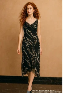 Vestido sin Mangas de Seda Y2K 6 Capucha Sesgo Encaje Asimétrico Capricho HOCO Formal 100% Seda - Imagen 1 de 8