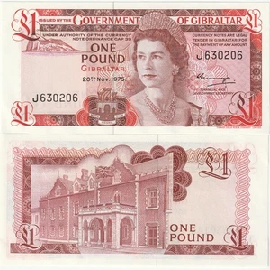 Gibraltar 1 Pound Banknote 1975 ca. Stempelglanz Pick#20-A-206 Queen - Bild 1 von 1