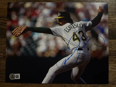 FOTO AUTÓGRAFA FIRMADA POR DENNIS ECKERSLEY 8X10 OAKLAND ATLETISMO BECKETT BAS CERTIFICADO DE AUTENTICIDAD Foto 1 de 2