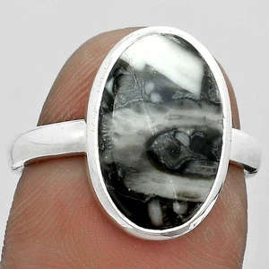 Natural Mexican Cabbing Fossil 925 Sterling Silver Ring s.7.5 Jewelry R-1007 - Picture 1 of 5