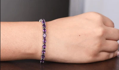 Natural Purple Amethyst Oval Tennis Bracelet Platinum On Sterling Silver 6.5 In - Image 1 of 4