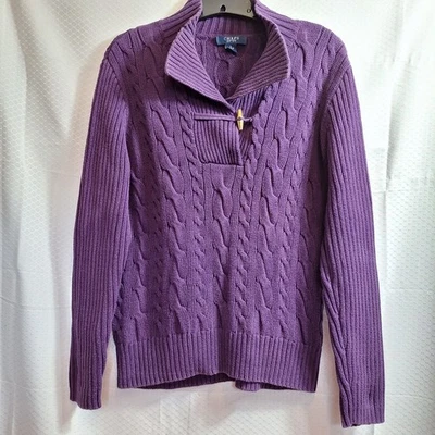 CHAPS Ralph Lauren 切换电缆针织毛衣 尺寸 L 紫色 渔夫 Apres-Ski 二手状况完好 — 第 1/4 张图片