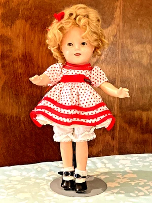 RARE VINTAGE 30’S SHIRLEY TEMPLE W/ 1 BROWN EYE & 1 BLUE EYE 13"DOLL - Image 1 of 4
