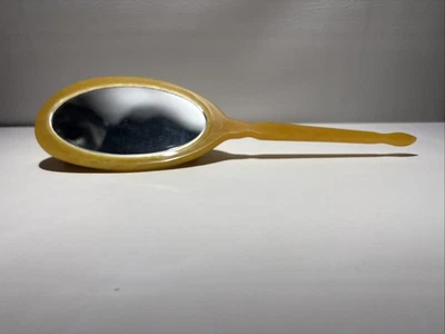 Antique Vintage Bakelite Celluloid Art Deco Yellow Dresser Mirror Pyramid - Image 1 of 4