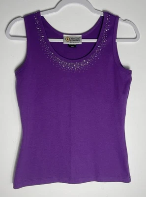 Camiseta sin mangas Christine Alexander para mujer con estrás talla pequeña púrpura nueva sin etiquetas Foto 1 de 4
