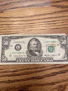 1985 $50 Fifty Dollar US Note, Circulated, Green Seal, L35073693A - Picture 1 of 8