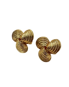 Aretes Trébol Vintage con Textura Lineal, Aretes Bohemios De Latón Geométricos - Imagen 1 de 4