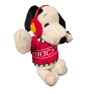  Peluche Macy's vintage Peanuts Snoopy con paraorecchie Woodstock in maglione Macy's - Foto 1 di 7