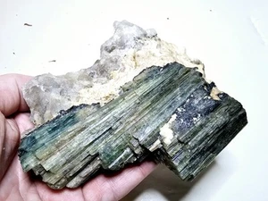 RAINBOW ELBAITE TOURMALINE - LEDUC MINE, QUEBEC, CANADA - With Quartz + Feldspar - Picture 1 of 12