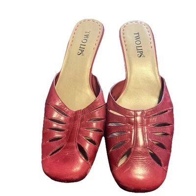 Tacones de gatito vintage de dos labios de cuero rojo sin cordones para mujer talla 8,5 LEER Foto 1 de 4