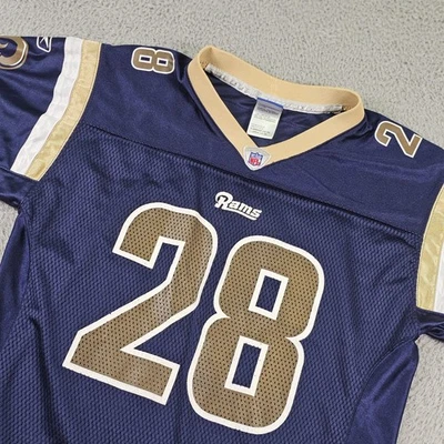 Camiseta de los St. Louis Rams para niños grande azul dorado NFL fútbol americano Marshall Faulk 28 Reebok Foto 1 de 4