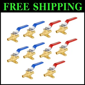 Pex Brass Shut-off Valve, 10-Pack, Red/Blue Levels - Picture 1 of 9