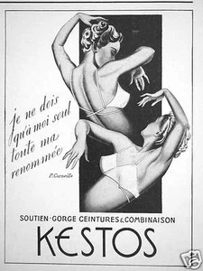 PUBLICITÉ 1940 SOUTIEN-GORGE KESTOS JE NE DOIS QU'A MOI SEUL TOUTE MA RENOMMÉE - Picture 1 of 1