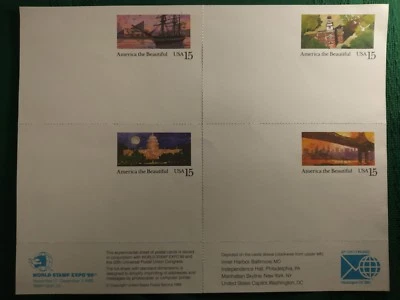 SCOTT UX 139-142 Congress World Stamp Expo '89 Sheet of 4 MINT 15 cent Postcards - Image 1 of 4