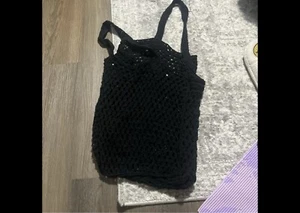 Universal Threads Black Woven Crochet Tote Shoulder Bag Boho - Picture 1 of 2