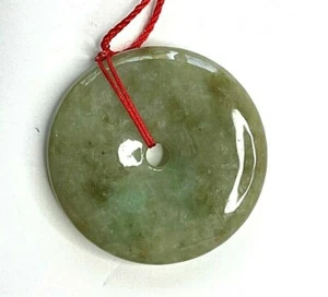 Green Jade Donut Certified Natural 100% Grade A  50x5mm Pendant USA Seller Luck - Picture 1 of 7