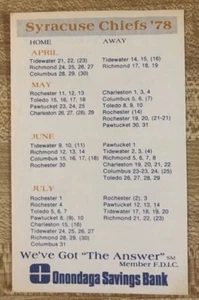 1978 Syracuse Chiefs Baseball Schedule - Picture 1 of 2