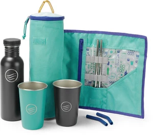 United By Blue Drink Kit-SS Bottle, 2 Tumblers, 2 Straws & Case, New With Tags - Picture 1 of 6