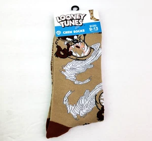 Looney Tunes Taz Tasmanian Devil Adult Brown Graphic Novelty Crew Socks 1 Pair - Picture 1 of 5