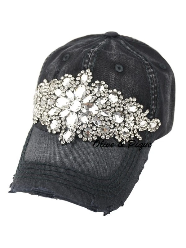 NWT Olive & Pique Bling Glitz Distressed Baseball Hat - Black - Image 1 of 1