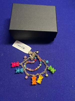 BETSEY JOHNSON MULTI COLORED GUMMY BEARS AND RHINESTONES CHARM BRACELET NWT - Image 1 of 4