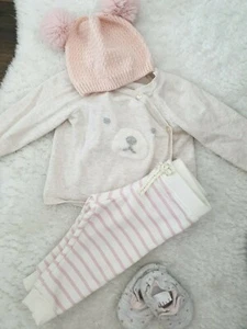 Baby Girl Set of 4 Items : Cardigan+Trousers+Hat+Shoes Size 6-9 Months - Picture 1 of 7