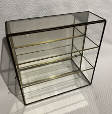 Vintage Mirrored Back Glass Curio Cabinet 3 Shelves 10" x 10" Wall Table Brass