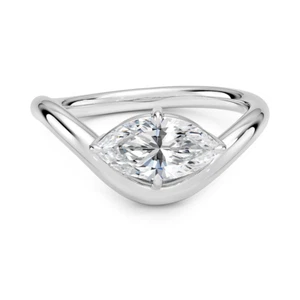 Silhouette Solitaire Ring 18K Gold IGI Certified 1 Ct Marquise Lab Grown Diamond - Picture 1 of 24