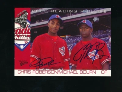 2005 Multi-ad Reading Phillies multi signed Chris Roberson & Michael Bourn #30 - Image 1 of 4