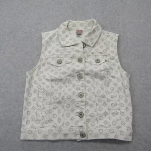 White Floral Top Shirt Blouse Girls Medium Sleeveless Button Denim Casual Preppy - Picture 1 of 8