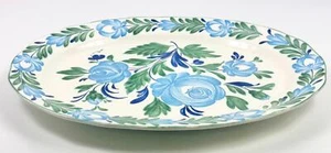 Vintage Hand-Painted Blue Floral 18" x 13" Ceramic Serving Platter Dish VGUC - Picture 1 of 14