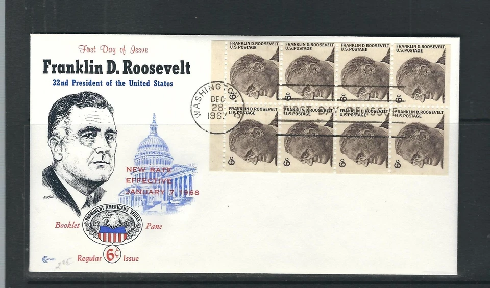 USA SC # 1284b Franklin D . Roosevelt Booklet pane of 8 , FDC. Cachet Craft - Image 1 of 1