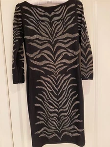 Roberto Cavalli black wool dress with lurex, zebra motif. size UK 8, Italian 40 - Picture 1 of 6