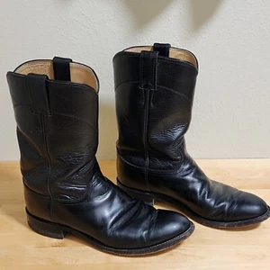 Justin Roper Rodeo Cowboy Boots Black Leather Men's 7.5 D Style 3133 USA - Picture 1 of 10