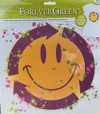 Forever Green Iron On Soy Ink Transfer Recycle Smile Face Arts Crafts Tee Shirt - Image 1 of 3