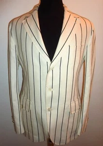 Faconnable Boating Blazer Ivory Black Stripe 42 Rowing Regatta Jacket Sport Coat - Picture 1 of 14