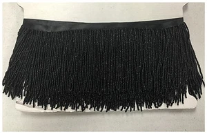By Yard 6,5/6" Schwarz Glas Rocailles Perlen Fransen Lampenschirm Kostüm Borte - Bild 1 von 1