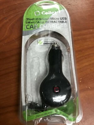 Cellet 10W 2.1A Black Premium Universal Retractable Micro USB Cable Car Charger - Image 1 of 4