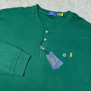 Polo Ralph Lauren Shirt Mens 4XB Green Long Sleeve Henley Tee Flesh Pony NEW - Picture 1 of 14