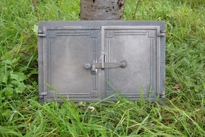 Backofentür, Ofentür aus Gusseisen Kamintür Schwarz Matt/Alt Silber Holz.. ZEb20 - Bild 1 von 12