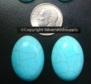 2 Blue Turquoise cabochons 25x18mm oval chalk  treated domed flat back  CB058B - Picture 1 of 6