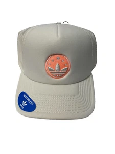 adidas Originals Trefoil Hat Mens Adjustable Trucker Mesh Cream White Orange - Picture 1 of 6