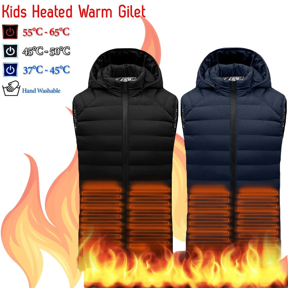Kids Heated Warm Gilet Vest Electric Hoodie Winter Jacket Boy Girls Heating Coat - Image 1 of 1