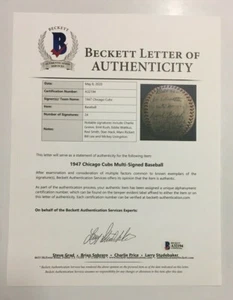 1947 Chicago Cubs Team Signed Baseball Eddie Waitkus Beckett BAS Certified Auto - Picture 1 of 8
